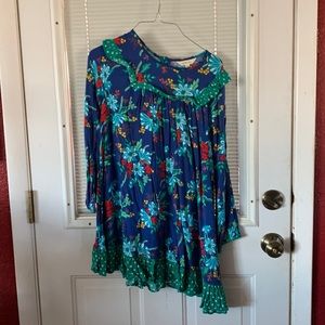 Matilda Jane Blue Floral Green Dot Dress Size 12